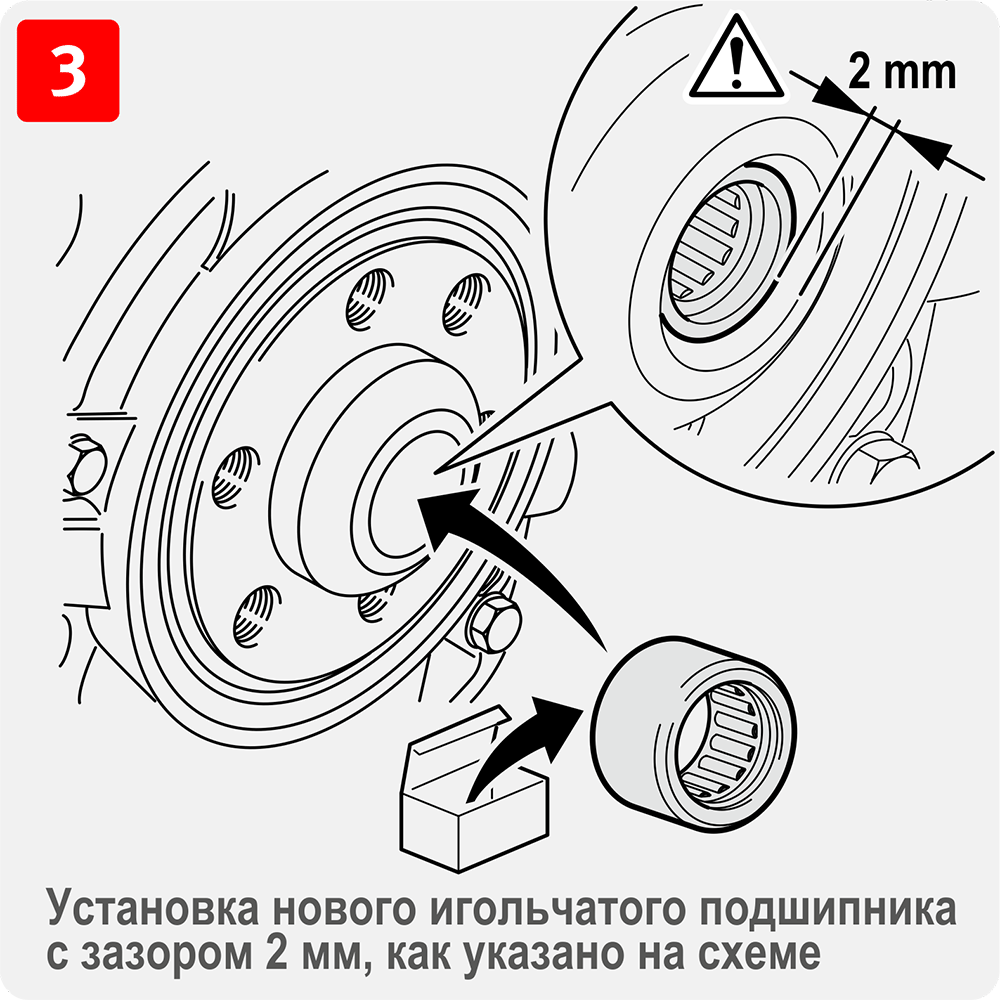 Установка нового игольчатого подшипника